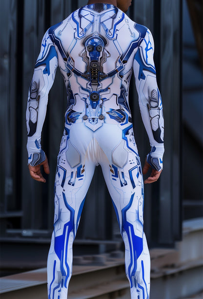 CyberPunk Men Women Mechanical Armor Jumpsuit Halloween Party Cosplay Steampunk Costume Party Fighter Elastic Bodysuits Rompers