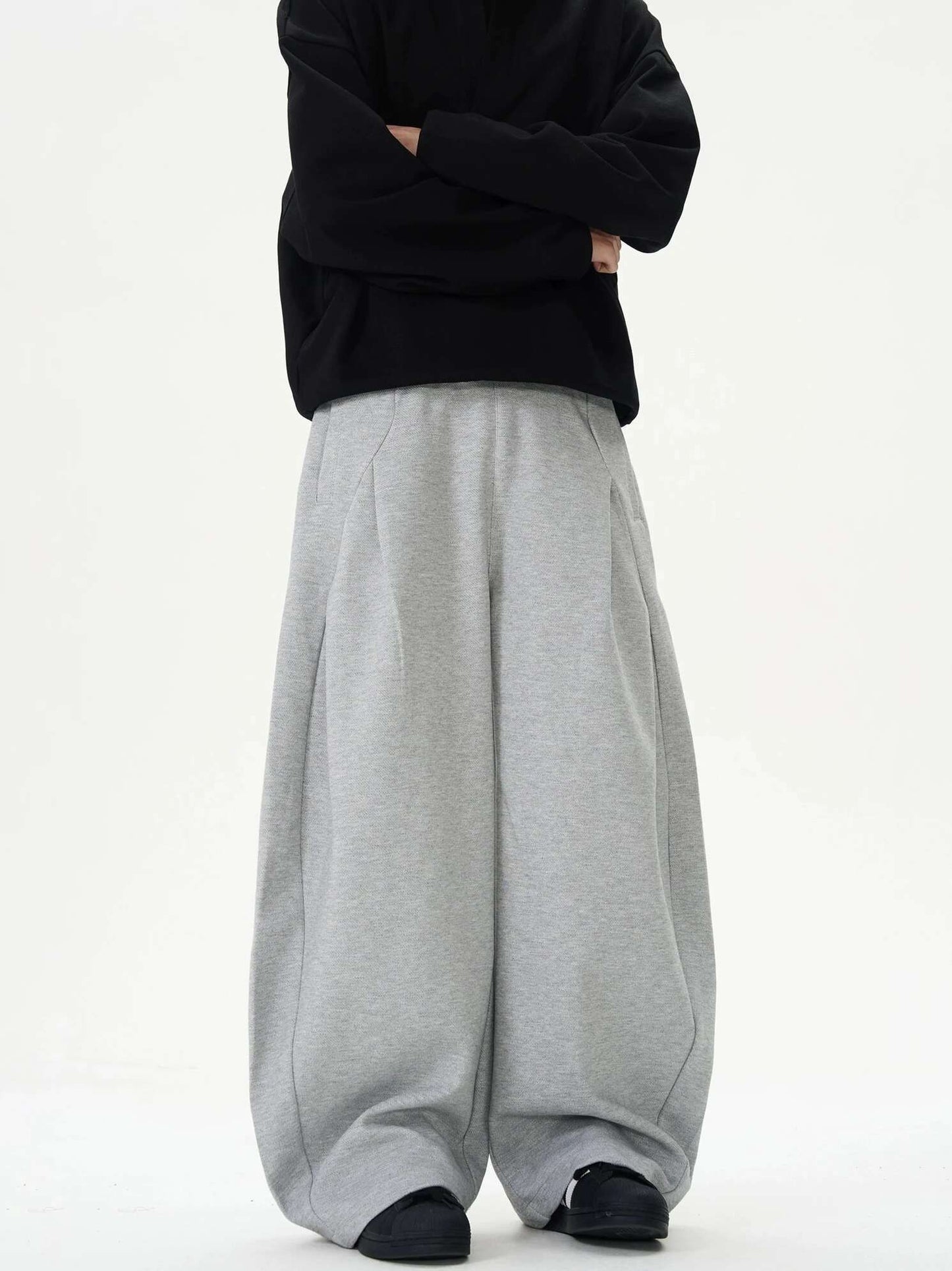 IEFB Pleated Design Men's Casual Pants Solid Color Elastic Waist Wide Leg Sweatpants Silhouette All-match Male Bottom New 9W1052