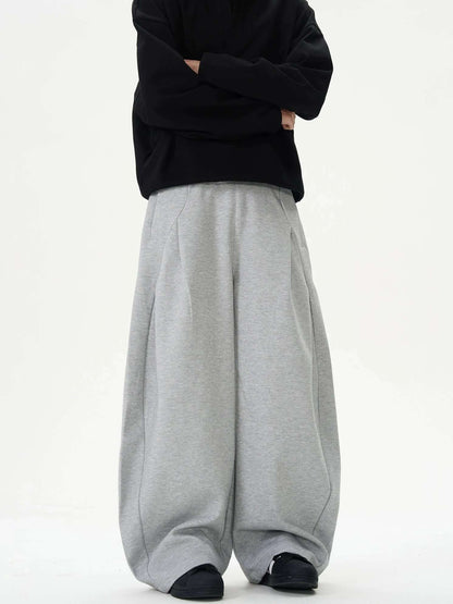 IEFB Pleated Design Men's Casual Pants Solid Color Elastic Waist Wide Leg Sweatpants Silhouette All-match Male Bottom New 9W1052
