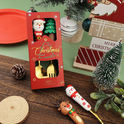 4PCS Christmas Cutlery Set Silver Spoon Fork Set Elk Christmas Tree Decoration Dessert Scoop Cake Fork Silverware Coffee Spoon