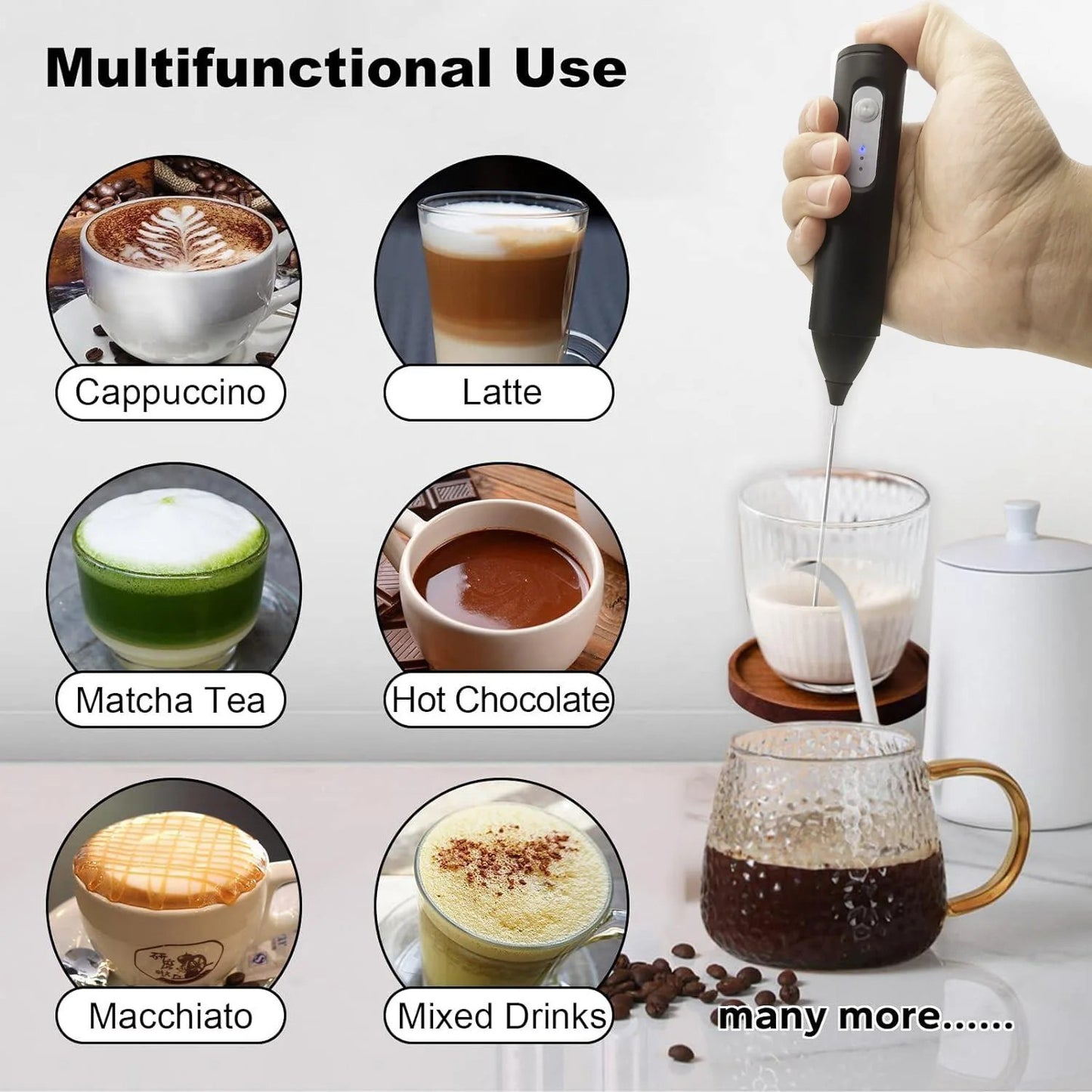 Handheld milk frother, USB charging electric egg beater, portable beverage and coffee machine, household kitchen food mixer