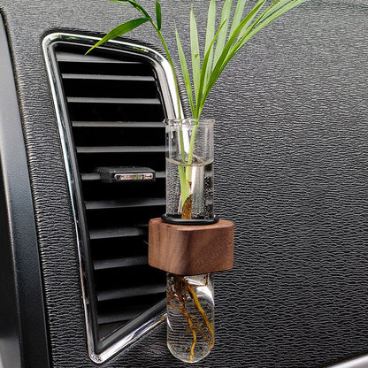 Stable Mini Car Flower Vase Clip Elegant Adjustable Car Vent Flower Vase Walnut and Glass Creative Car Vent Decor Dashboard