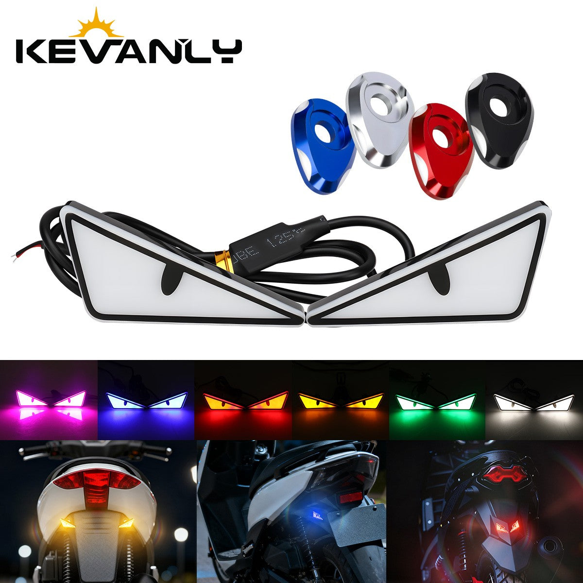 1Par de Faróis de Moto LED Triangulares Devil Eye com Espaçador Adaptador Mini Lâmpada Olho de Águia Luz Traseira Decorativa