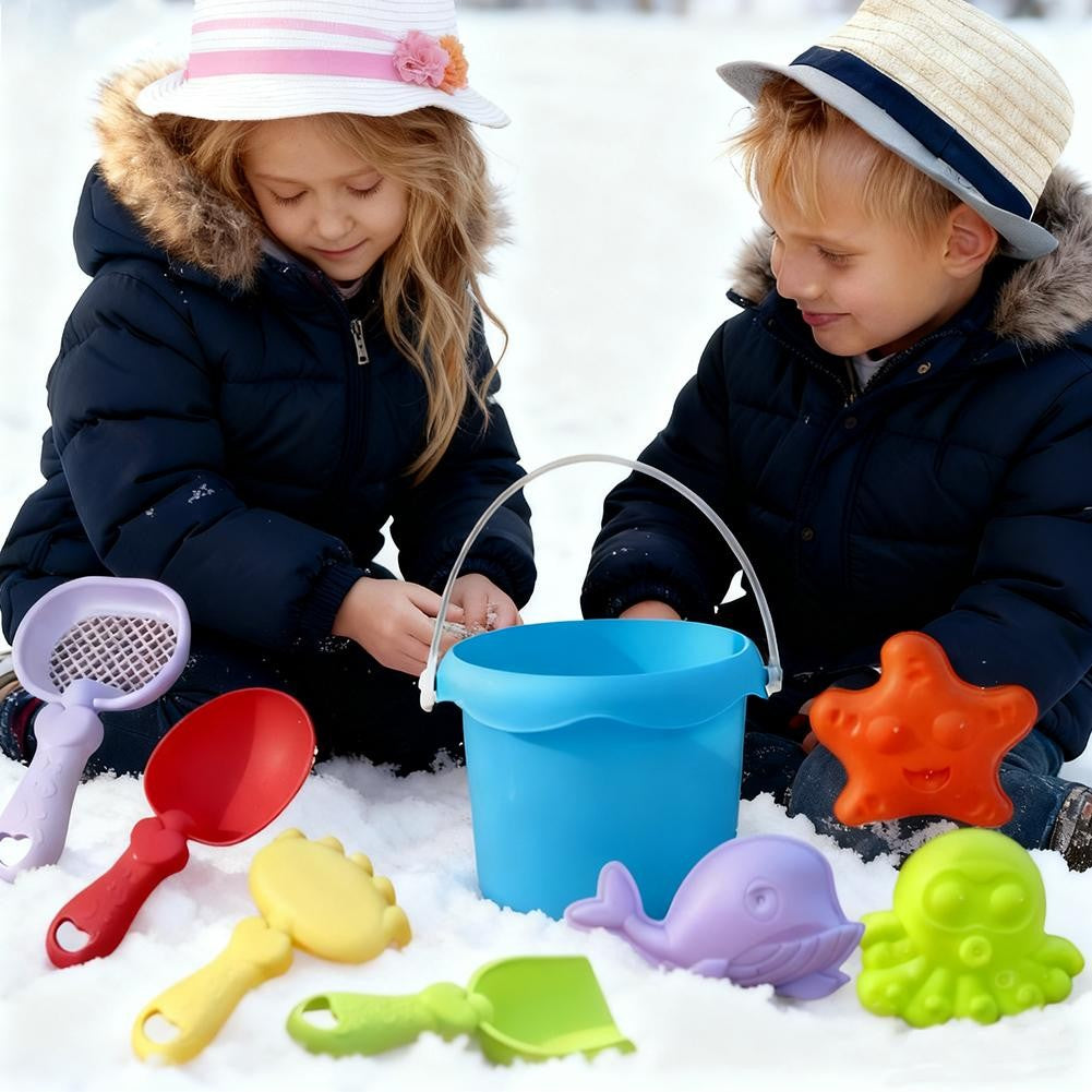 Beach Toy Set for Kids Plastic Sand Play Set with Bucket, Shovels, Molds Sea Creature Molds, Smooth Edges, Bright Colors