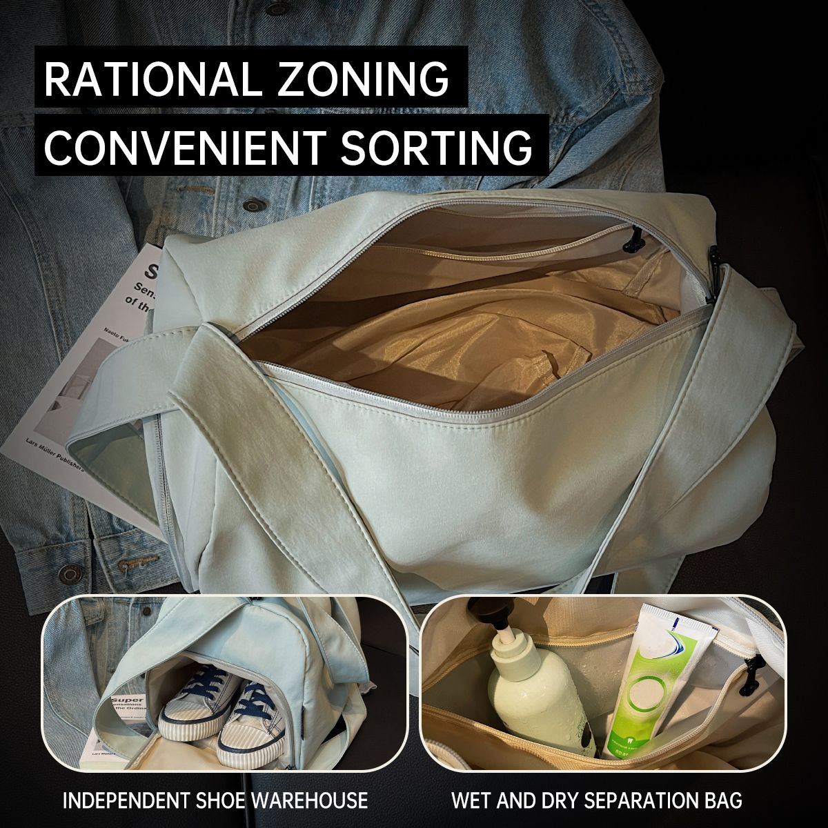 Sports Fitness Bag for Women, Wet and Dry Separation Swimming Bag, Large Capacity Satchel Short-Distance Travel Bag, Travel Luggage Storage Bag, Including Shoe Compartment, Yoga Bag, Work Bag