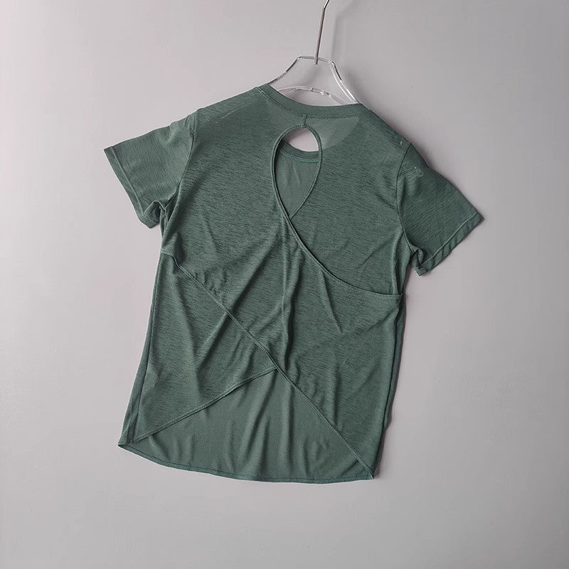 Women's Tight Sports T-shirt Quick Dry Short Sleeve Yoga T-shirt Pilates Fitting Fitness Back Hollow Out Running T-shirt