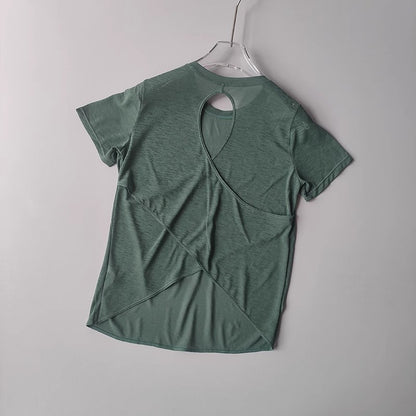 Women's Tight Sports T-shirt Quick Dry Short Sleeve Yoga T-shirt Pilates Fitting Fitness Back Hollow Out Running T-shirt