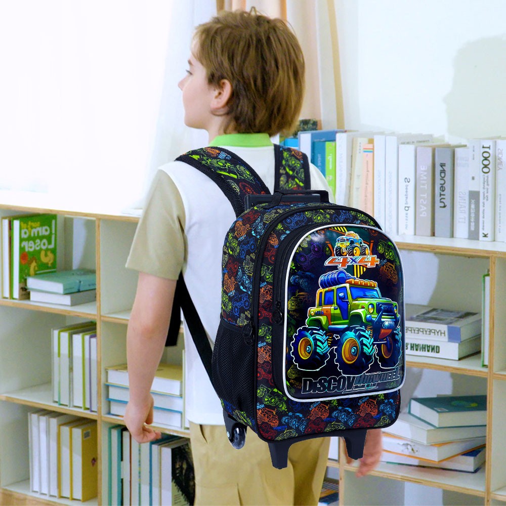 Mochila de Rodinhas 3 Peças para Meninas e Meninos, Mochila Escolar Infantil com Rodinhas, Bolsa Escolar Elementar com Rodas e Lancheira