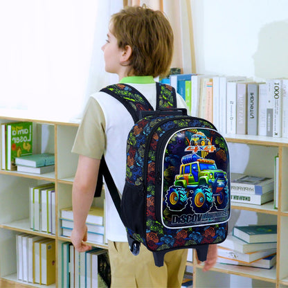 Mochila de Rodinhas 3 Peças para Meninas e Meninos, Mochila Escolar Infantil com Rodinhas, Bolsa Escolar Elementar com Rodas e Lancheira