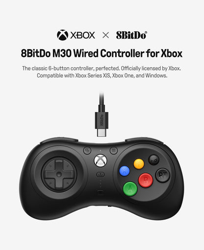 8BitDo M30 Gamepad Wired Controller for Xbox Series X|S, Xbox One, and Windows with 6-Button Layout - Officially Licensed