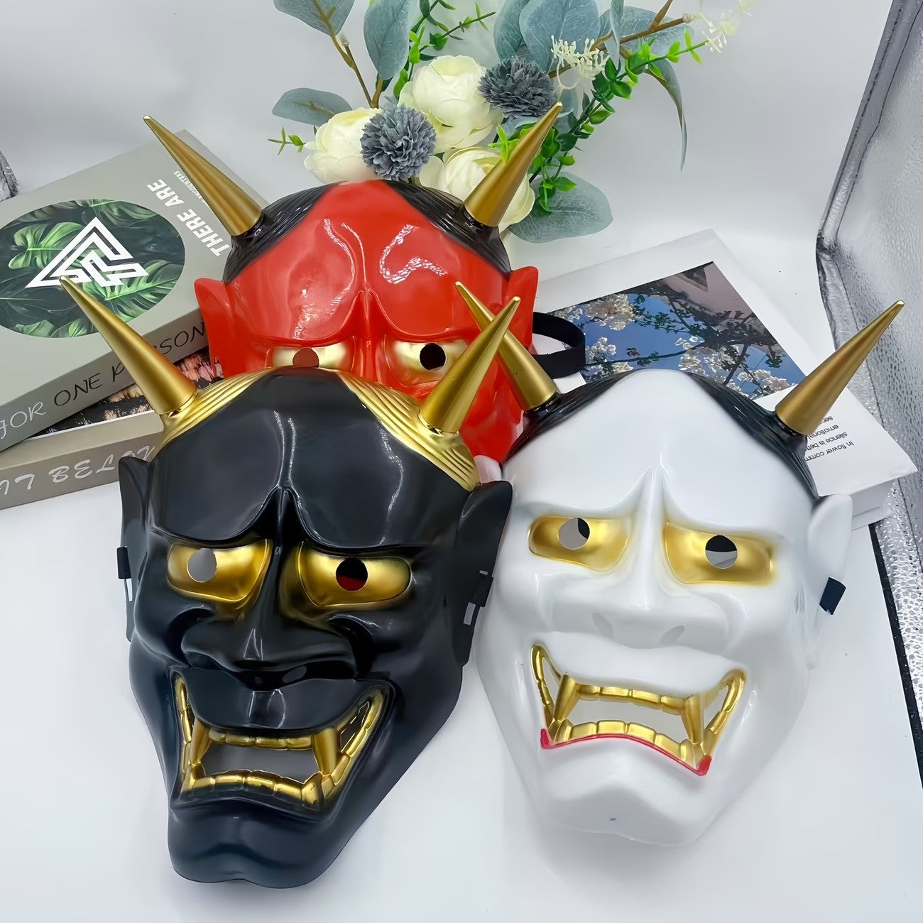 Japanese Hannya Demon Mask, Full Face Oni Mask for Halloween Cosplay and Themed Party Costume Accessory