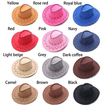 Acessórios Chapéu de Cowboy de Camurça de Aba Larga Estilo Ocidental Panamá Jazz Chapéu Fedora de Feltro