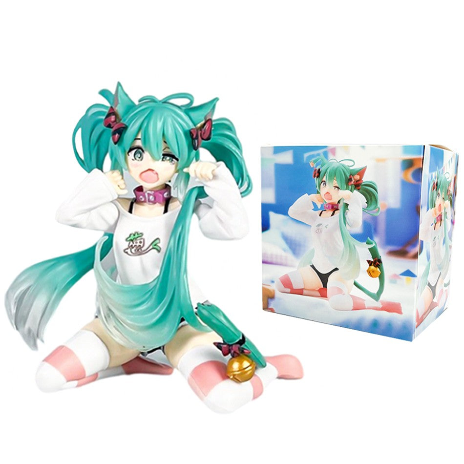 Anim Hatsune Miku Sitting Posture Figure Cat Ear Hatsune Model Desktop Decor Collectible Toy Gift for Fans Japanese Kawaii Otaku