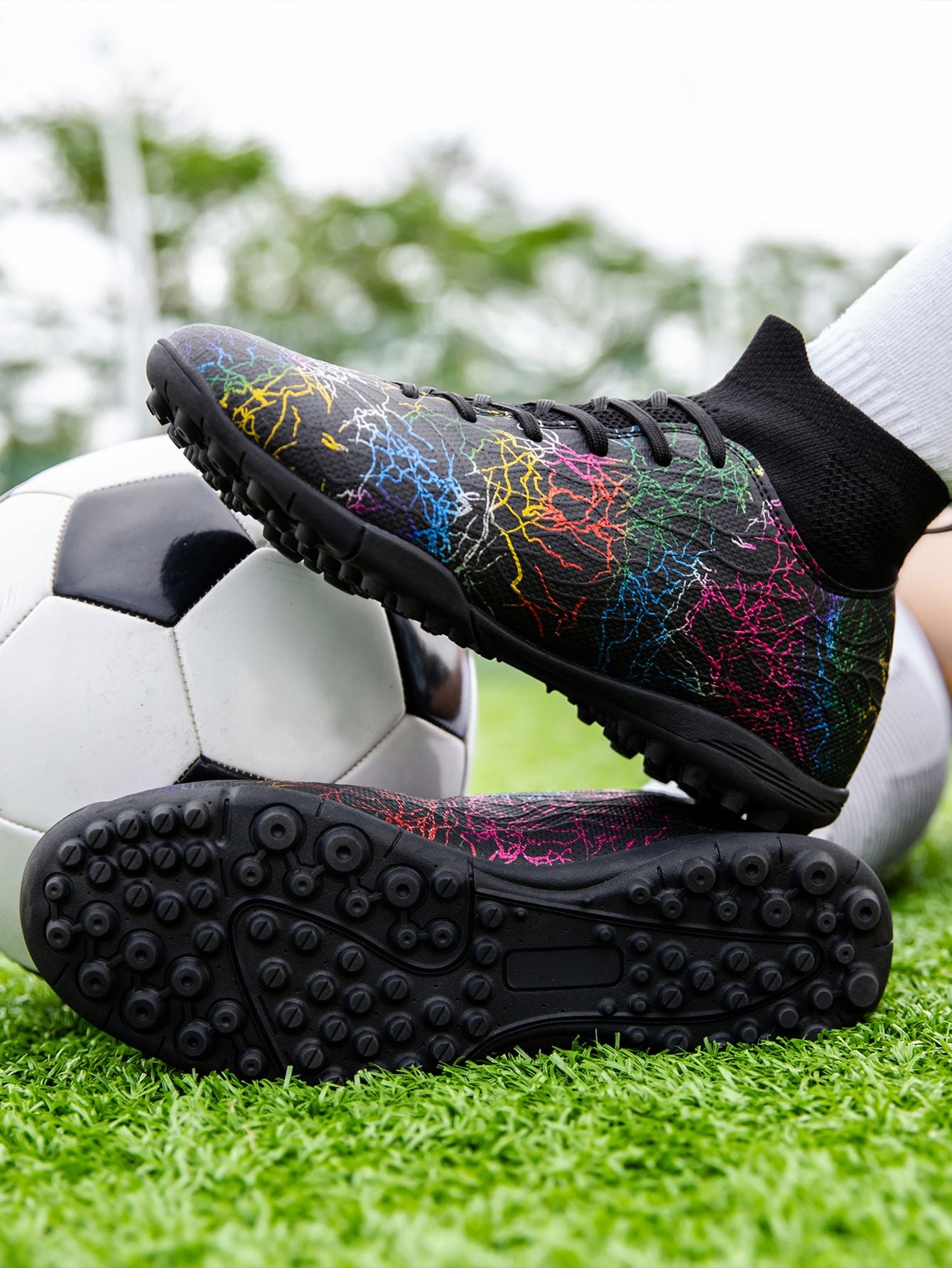 Professional High-Top Soccer Shoes for Men, Tf, Broken Nails (Referring to Cleats), Short Nails (Referring to Studs), Artificial Turf Training, Breathable, Anti-Slip