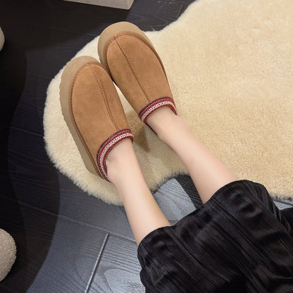 Snow Boots for Women 2024 Winter New Cashmere Warm Platform Without Heel-covered Hair Half Slipper Cotton Shoes for Women Q426