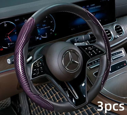 2/3 PEÇAS Capa de Volante de Carro de Silicone Fibra de Carbono a Laser 1K Micro Fibra de Couro PVC Capa Impulsionadora de Volante Antiderrapante Universal