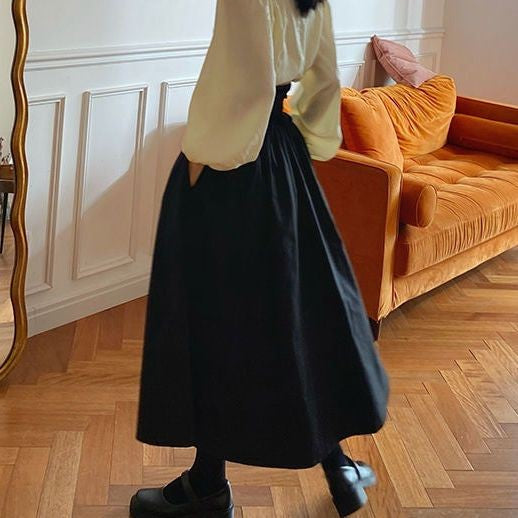 Autumn Outfit Set Women's 2023 New Court Sle Retro irt Versatile Mid-Length A-Line  Skirt for Pear aped Body