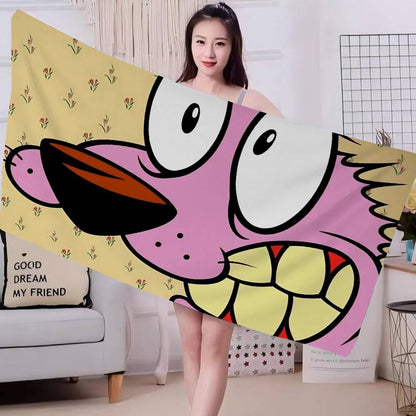 Cartoon C-Courage C-Cowardly Dog Bath Towel Microfiber Soft Absorbing Breathable For Girl Kids Decorative Cartoon Beach Towel
