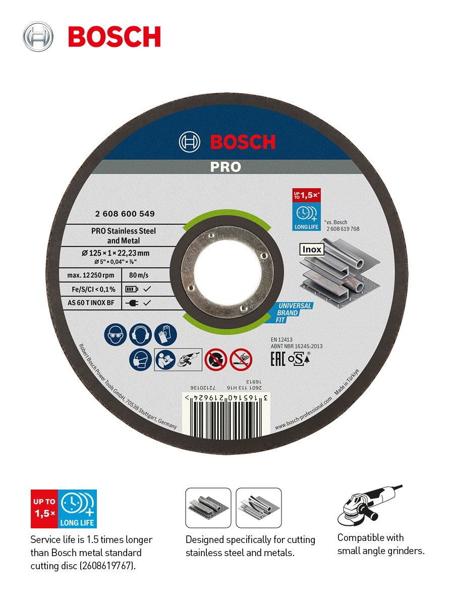 Disco de Corte Bosch 125mm Rebolo Esmerilhadeira Acessórios Ferramenta Rotativa Inox e Metal