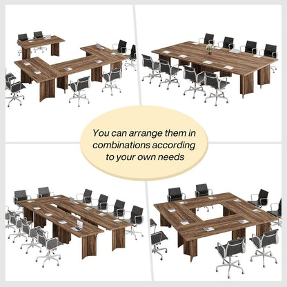 5.5FT Conference Table, 63-inch Rectangle Meeting Seminar Table, Large Wooden Business Tables for 4-6 People, Heavy Duty Pedest