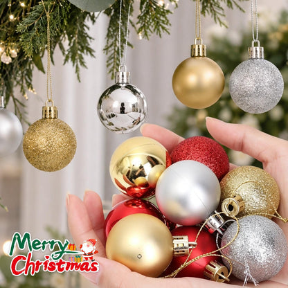Mini Red Christmas Baubles Gloss Matte Glitter Hanging Balls Ornaments for Xmas Tree Home Winter New Year Holiday Party Decor