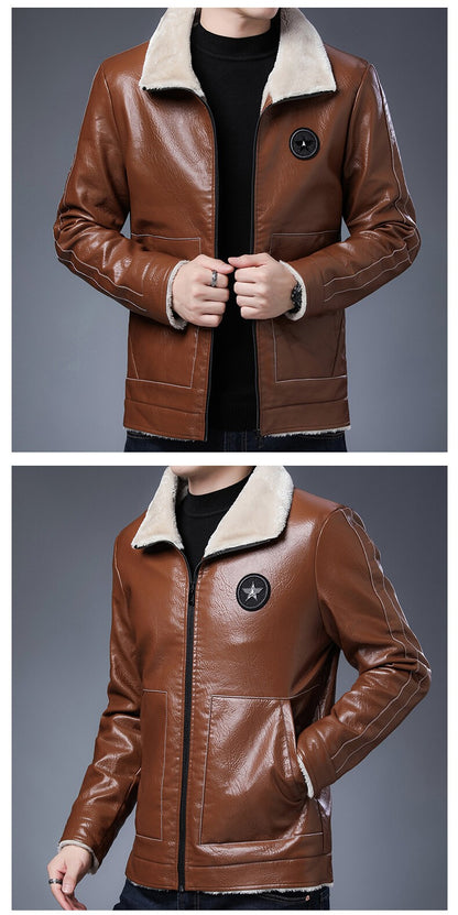 Plus Size Fur Collar Men's Leather Jackets Male Casual Plus Velvet Leather Jacket Thickened Style Leather Fashion Men Outerwear