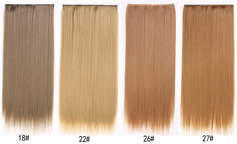16 Presilhas em Extensões de Cabelo 60cm de Comprimento Liso Sintético Loiro Preto Peças de Cabelo Resistente ao Calor Cabelo Falso 6 Peças/Conjunto