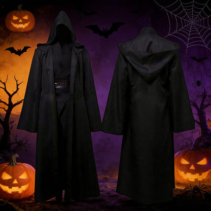 Black Cape Black Cloak Jedi Warrior Costume for Adults, Vampire Cape with Hood, Adult Halloween Cosplay Vampire Christmas Party
