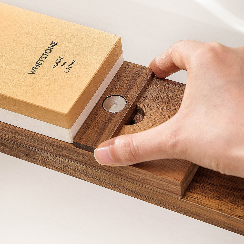 XINZUO Acacia Wood Whetstone Base Holder Adjustable Telescopic Solid Knife Sharpening Block for Kitchen Knives