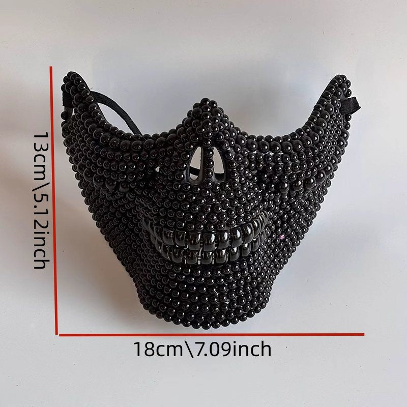 New Ghost Rider Mask Handmade DIY Pearl Carnival Party Mask, Horror Half Face Chin Mask for Men and Women, Halloween