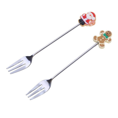 Christmas Gift  Deco Tableware Cutlery Set Elk Christmas Tree Decoration Dessert Spoon Fruit Fork Coffee Spoon Cutlery Gift