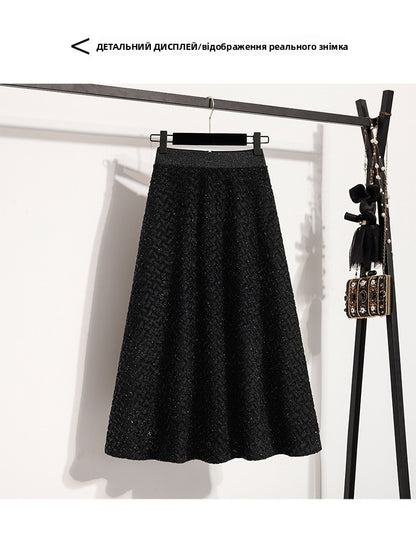 plus Size Women's High Waist A-Line Long Skirt Casual Versatile Glitter Wool Blend f Body Skirt for Full Figured Ladies