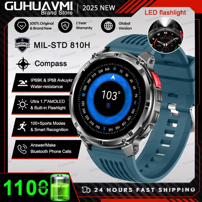 New Outdoor Ultra Durable Men Smartwatch Heart Rate Bluetooth Call 5ATM Waterproof Sport Smart Watch 1100mAh Battery Custom dial