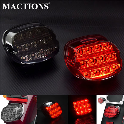 Luz traseira de LED 12V para motocicleta, lente fumê/vermelha, luz de freio, placa de licença, lâmpada traseira para Harley Dyna Touring Sportster Wide Glide