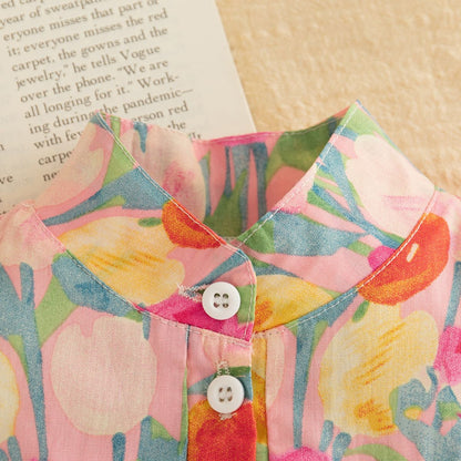 Baby Girl Dress, Summer New Sweet Flower Ruffled Sleeve Children'S Sleeveless Clothes Suitable For 0-3 Years Old