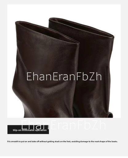 2025Ladies' Spring and Summer New Fish Mouth Slope High Heel Knee Boots, Fashionable Pointed Fashion Show Medium Cool Boots