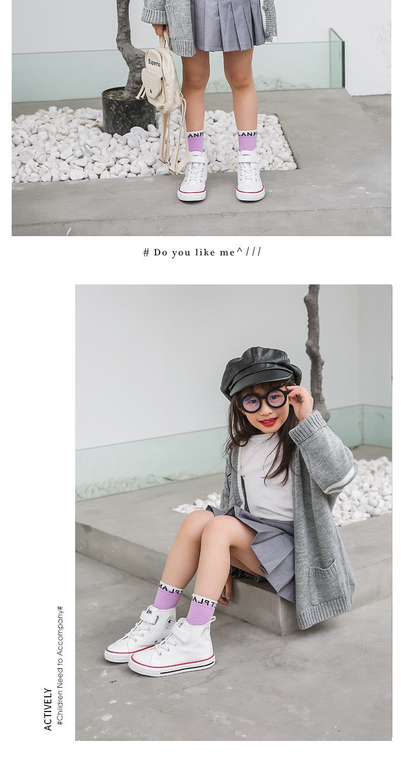 Children Canvas Shoes High-Top Boys and Girls Shoes White Board Shoes Small White Shoes New Kindergarten Baby Cloth Shoes