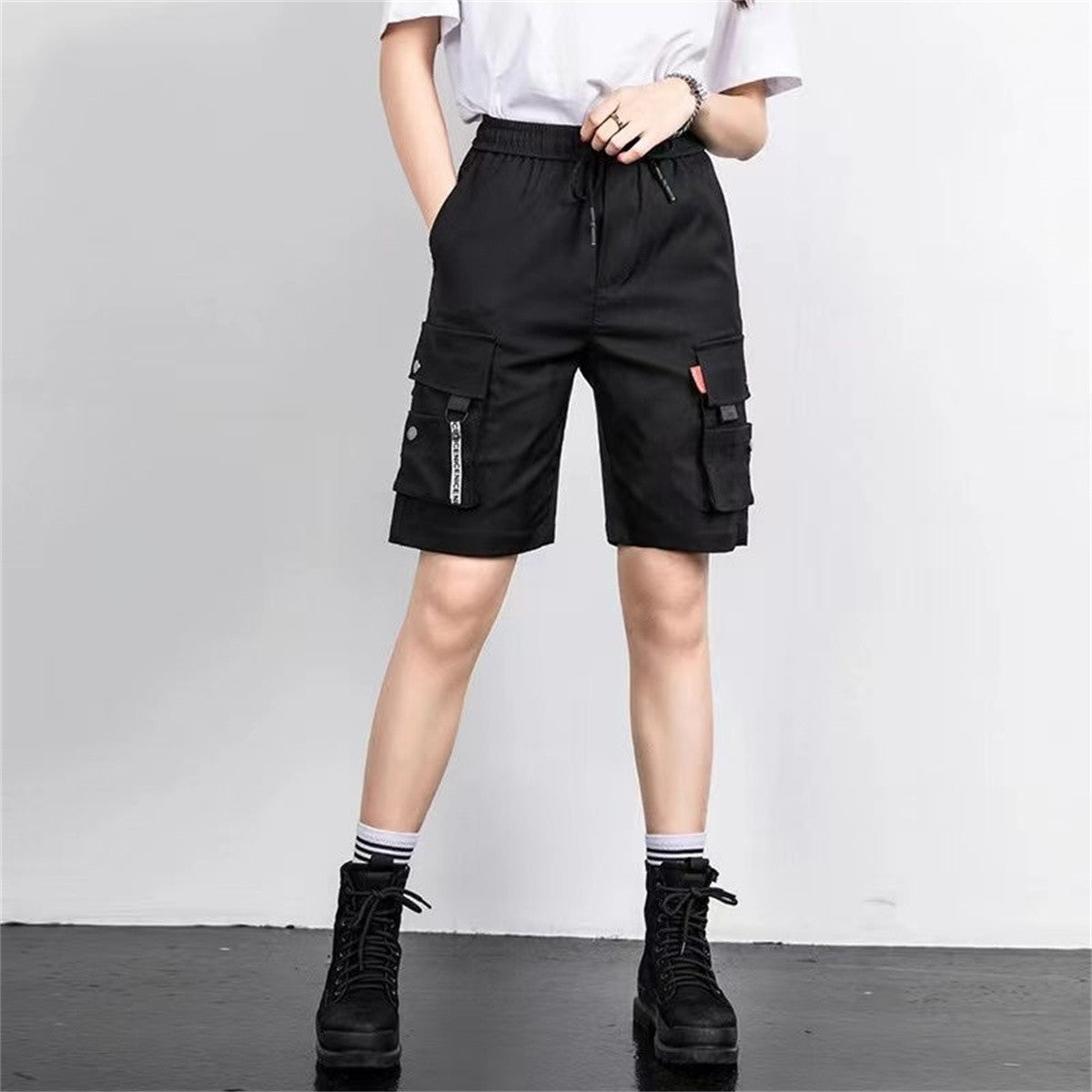2025 Y2K Cargo Shorts Women Harajuku Black Oversized Wide Leg Shorts Summer Streetwear Fashion High Waist Baggy Short Pants New