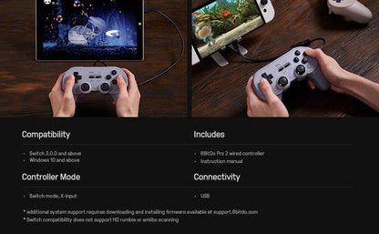8BitDo Pro 2 Wired Gamepad USB Controller for Nintendo Switch Windows Steam Raspberry Pi NS Switch Game Control