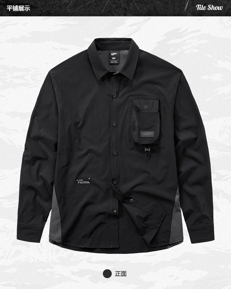 Tactical Function Style Multi-pocket Patchwork Design Sense Cargo Shirts Mens Clothing Y2K High Street Long Sleeve Techwear Tops