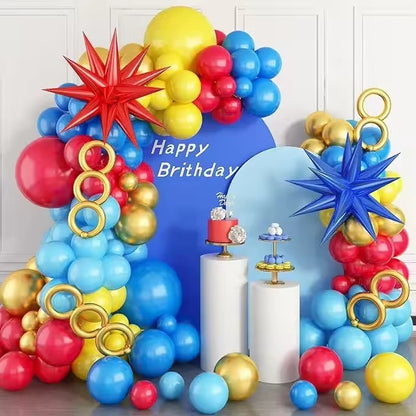 112Pcs Red Blue Yellow Balloons Metal Strip Balloons Arch Garland Kit Cartoon Carnival Circus Theme Birthday Party Decoration