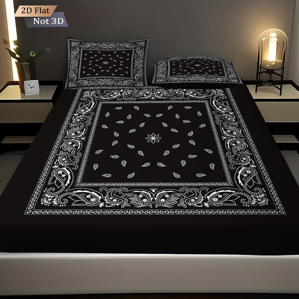 3pcs Retro Black Wave Pattern Print Coreless Bed Sheet Set Multiple Sizes Soft Bedcover Bedroom Bedding Decoration