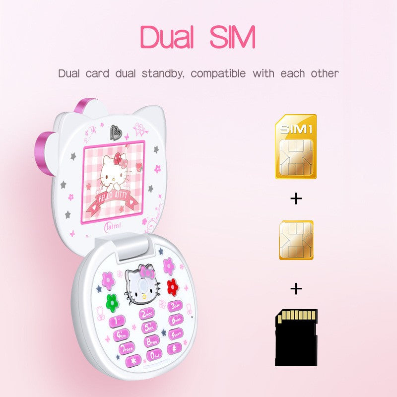 2024 Novo Telefone Dobrável Kawaii Sanrio Hello Kitty Desenho Animado Fofo Infantil Branco Rosa Mini Telefone Presentes de Aniversário Para Crianças Brinquedos Para Meninas