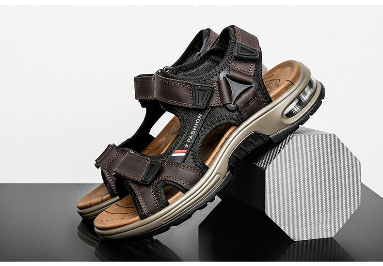 Fashion Men's Sandals Summer Soft Beach Flip Flop Comfortable Genuine Leather Sandals Outdoor Men Roman Sandals Size 46