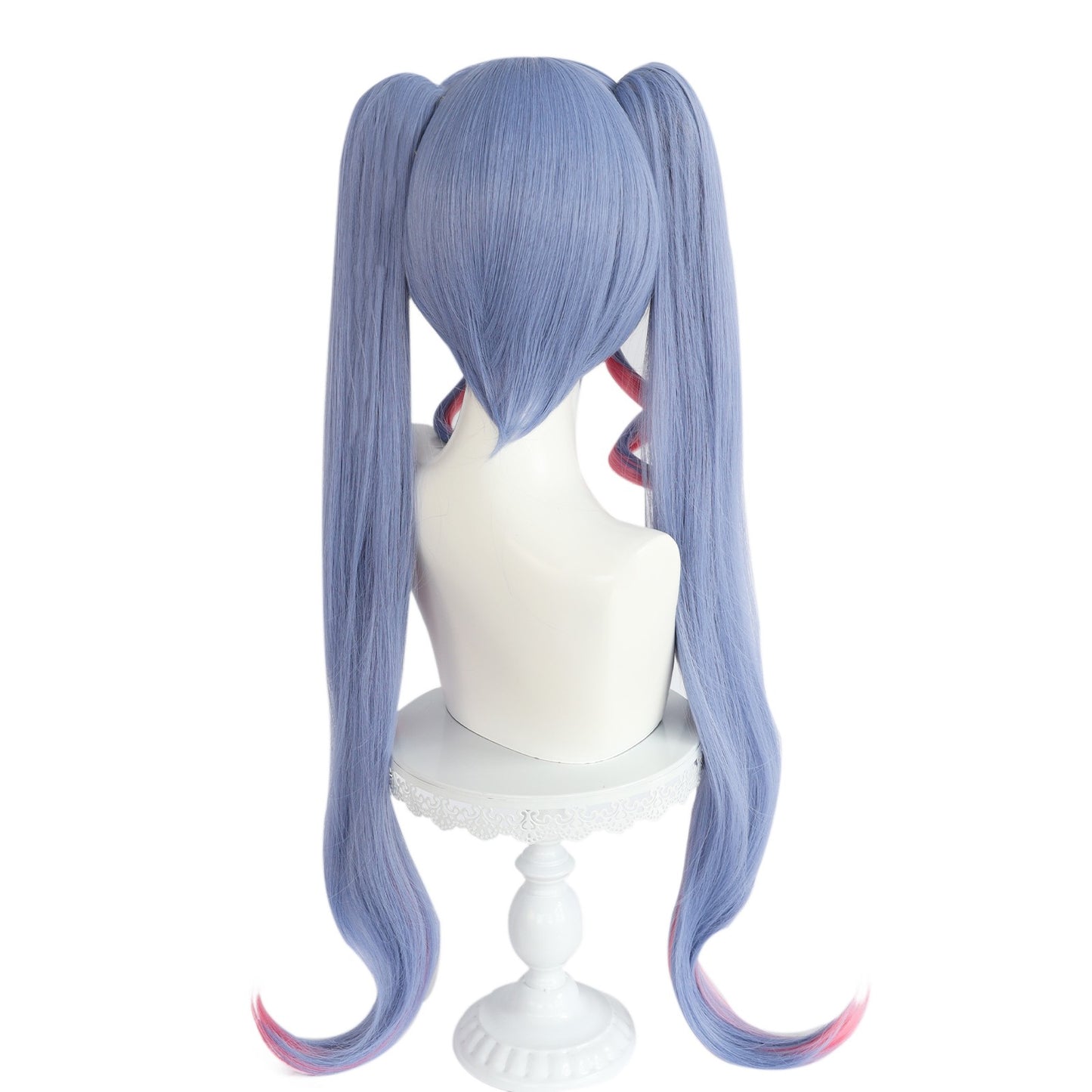 Peruca Lolita com duas marias-chiquinhas em degradê azul e rosa, cabelo longo com franja desfiada, fibra sintética para cosplay de anime