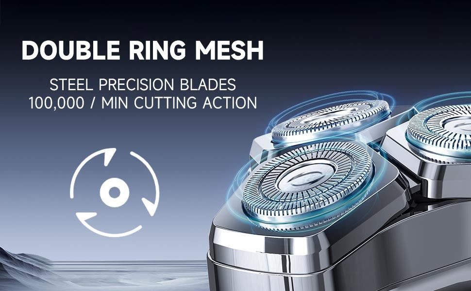 Electric Razor for Men Electric Shaver 3 Blade Rotary Shaving Machine Kit with Replacement Brush Trimmer Head