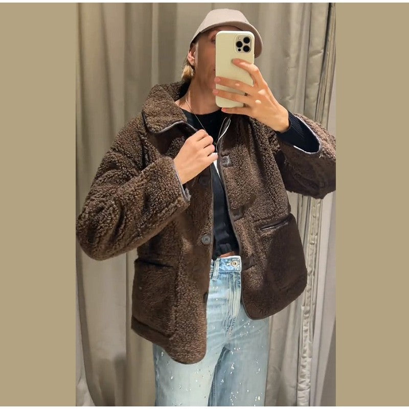 ? Fashion Double Sided Solid Jacket Women Lapel Collar Single Breasted Long Sleeve Coats 2025 Autumn New Lady Utility Outerwear