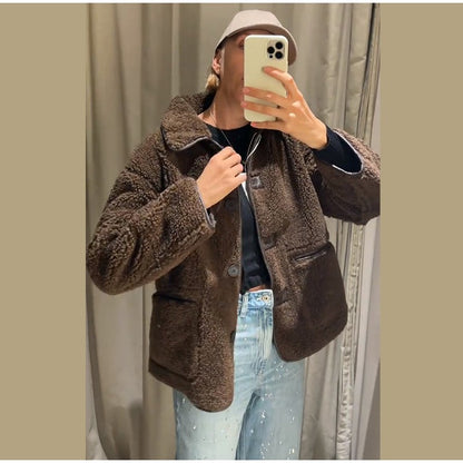 ? Fashion Double Sided Solid Jacket Women Lapel Collar Single Breasted Long Sleeve Coats 2025 Autumn New Lady Utility Outerwear