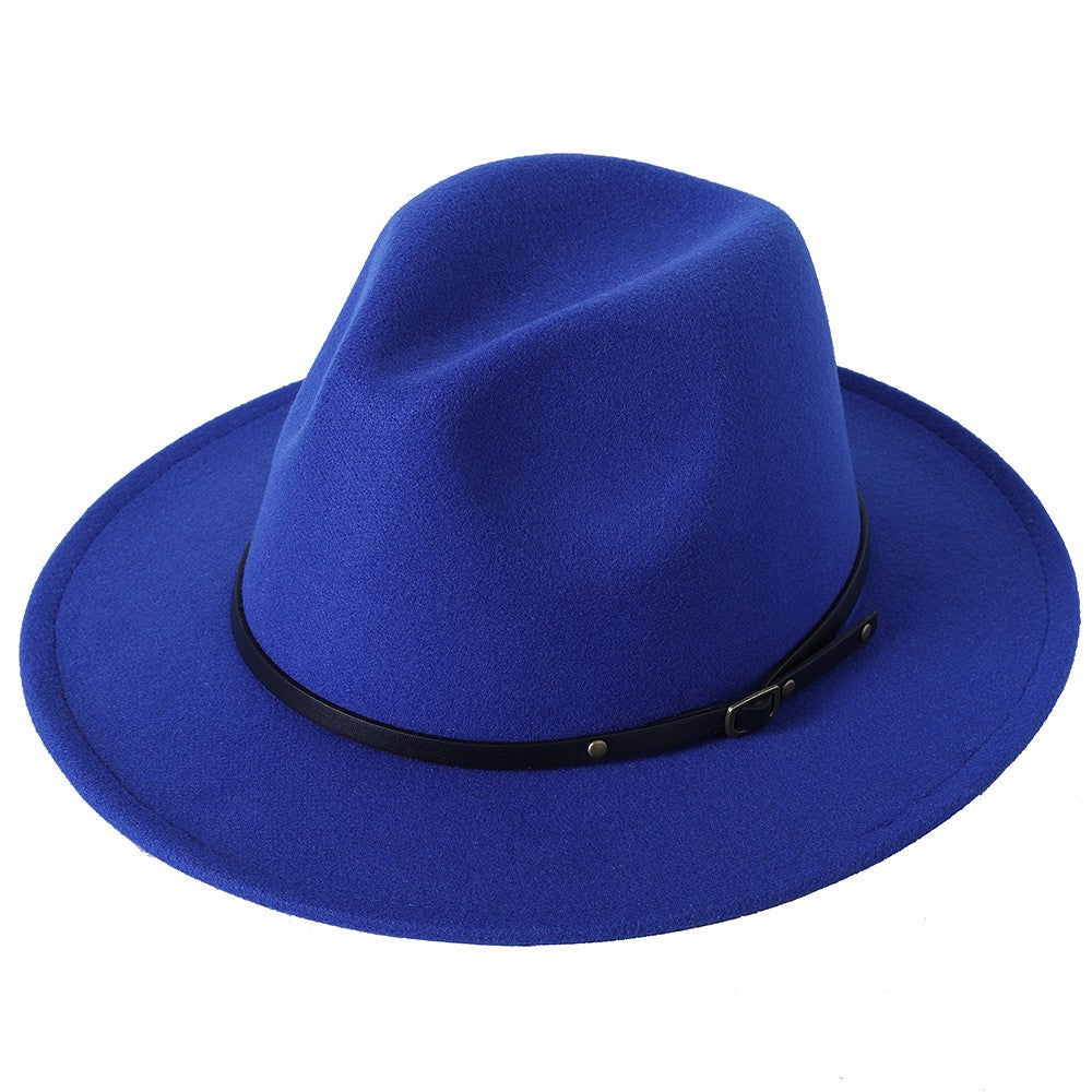 Fedora hat jazz hat men and women classic black leather belt Fedora Panama women autumn and winter Panama hat wholesale