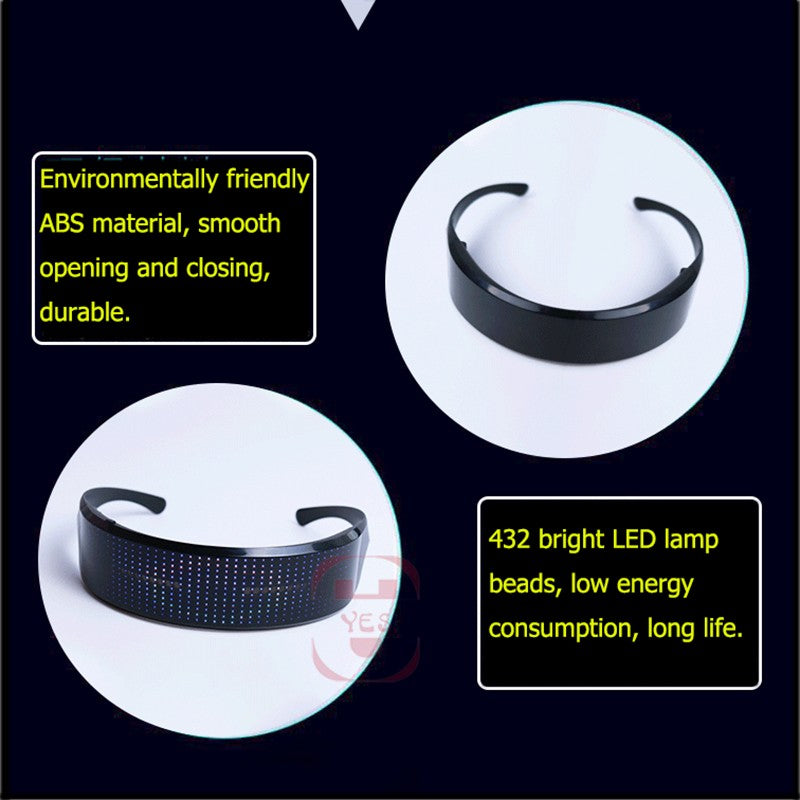 App Control Bluetooth Led Party Glasses Customized Languages USB Charge Flashing  Luminous Eyewear Christmas Concert Sunglasses